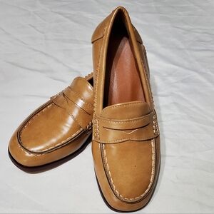 Classic Tan Leather Penny Loafers Women's Size 37 Camel Preppy Loafers